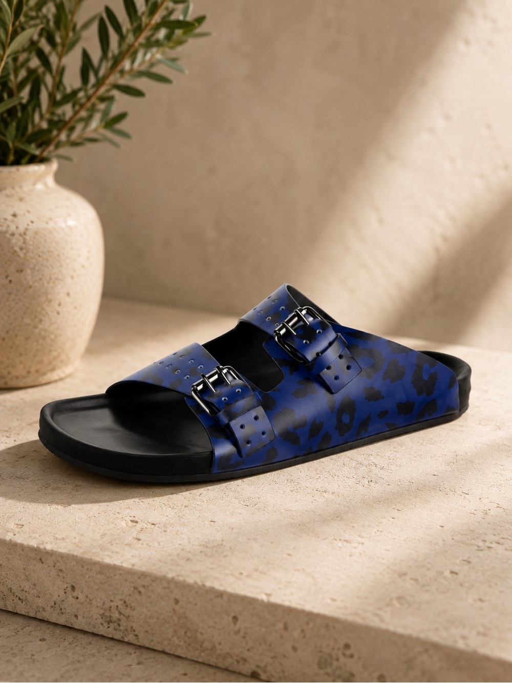 The Kooples Blue Leopard Print Slide Sandals Men Size FR 43 / US 9 / Women 10.5